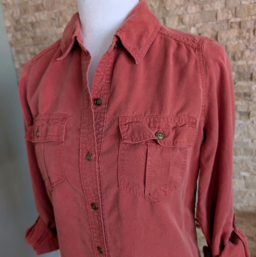 Banana Republic Rust Red Button Up Shirtdress Sz 0 Eco Nature Gorpcore image 2